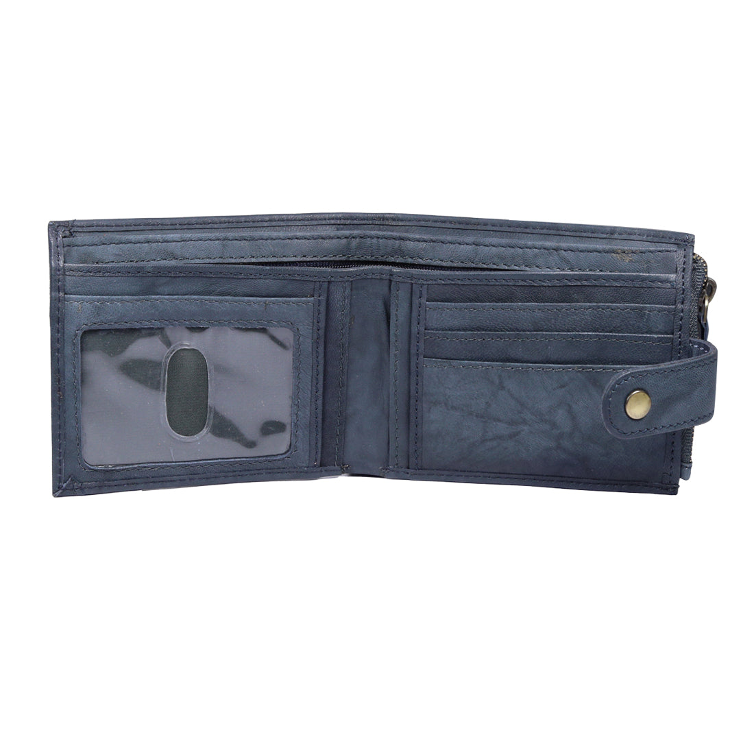 Style Shoes Blue Genuine Leather Wallet with Button Closure For Men