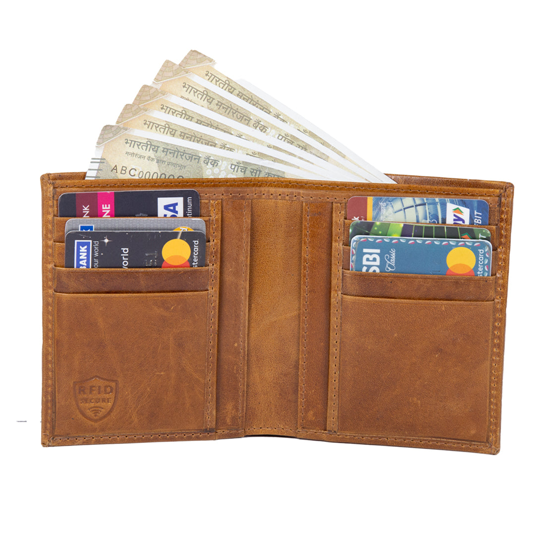 Tan Genuine Leather Bi-Fold Long Wallet For Men