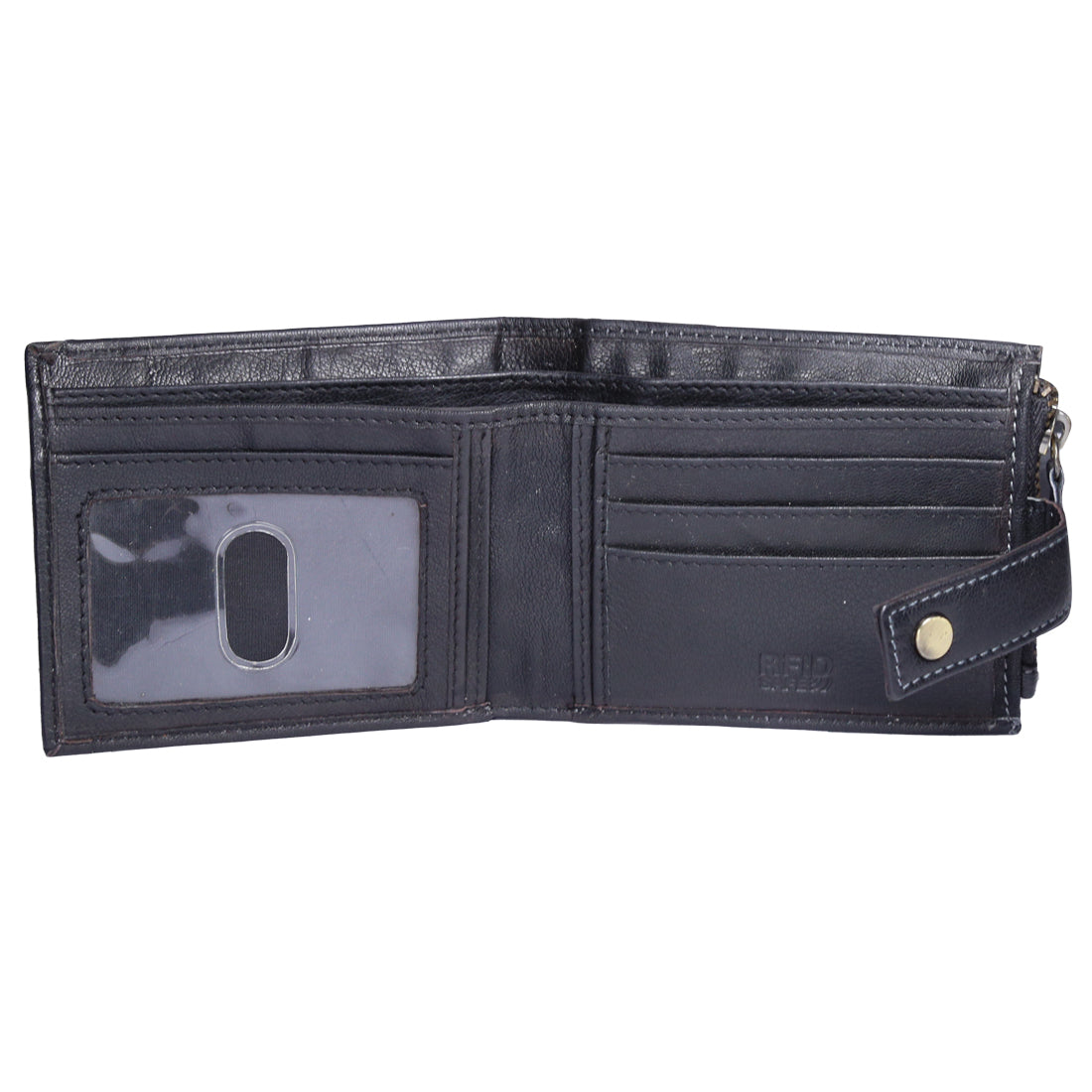 Style Shoes Black Genuine Leather Wallet with Button Closure For Men
