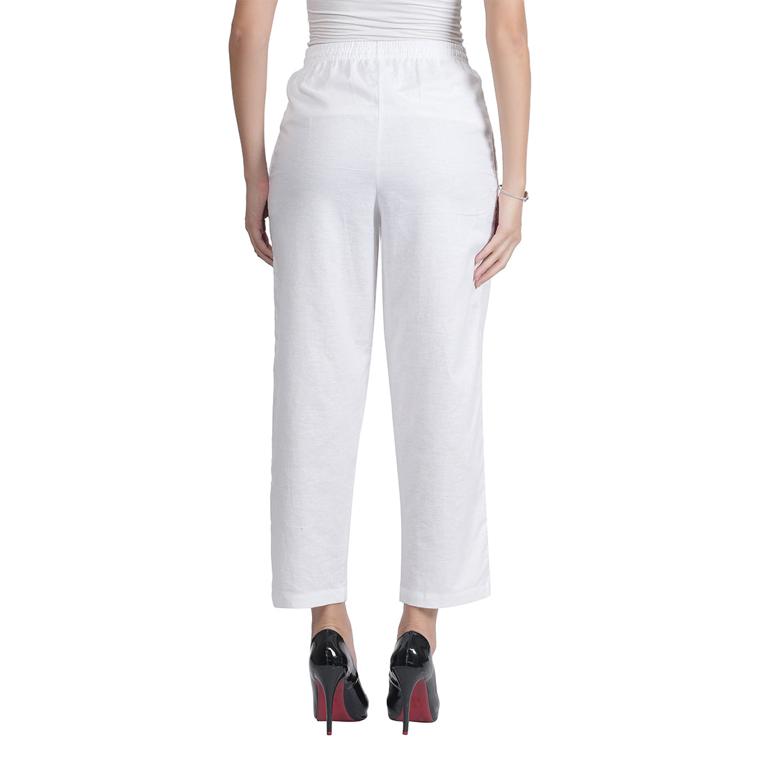 STYLE SHOES White Regular Fit Linen Pyjama/lounge pants for Women and Girls