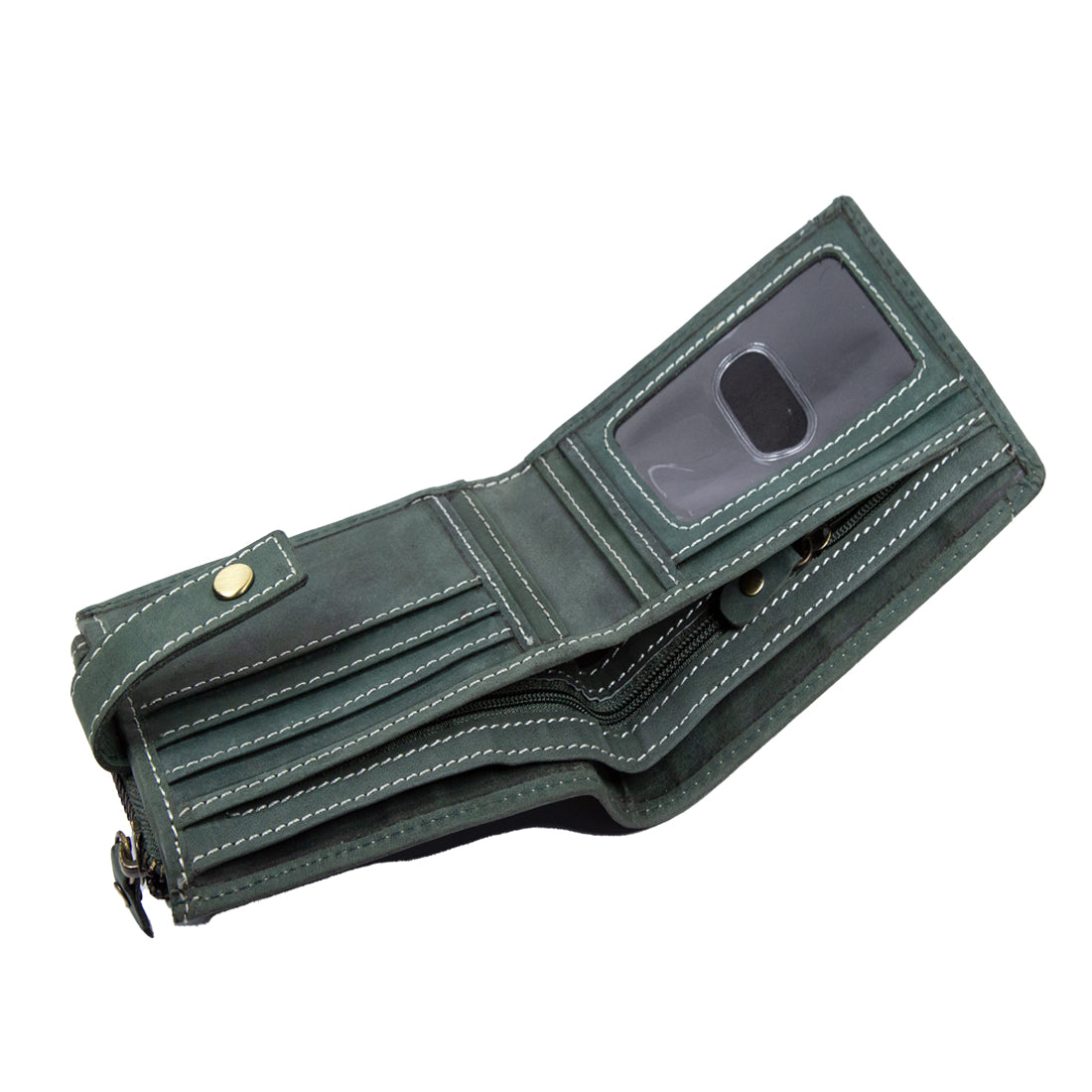 Style Shoes Green Genuine Leather Wallet with Button Closure For Men