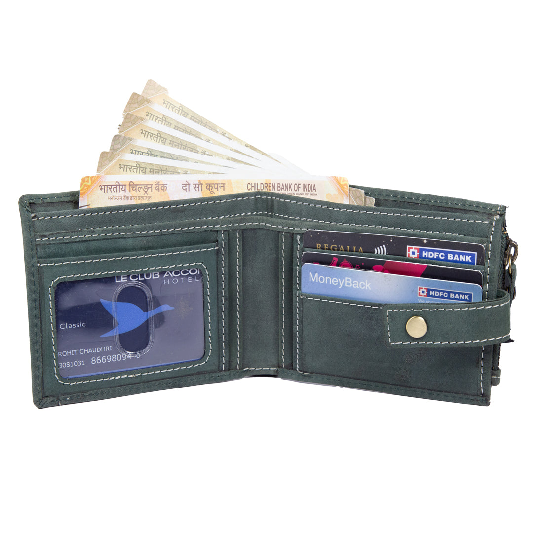 Style Shoes Green Genuine Leather Wallet with Button Closure For Men