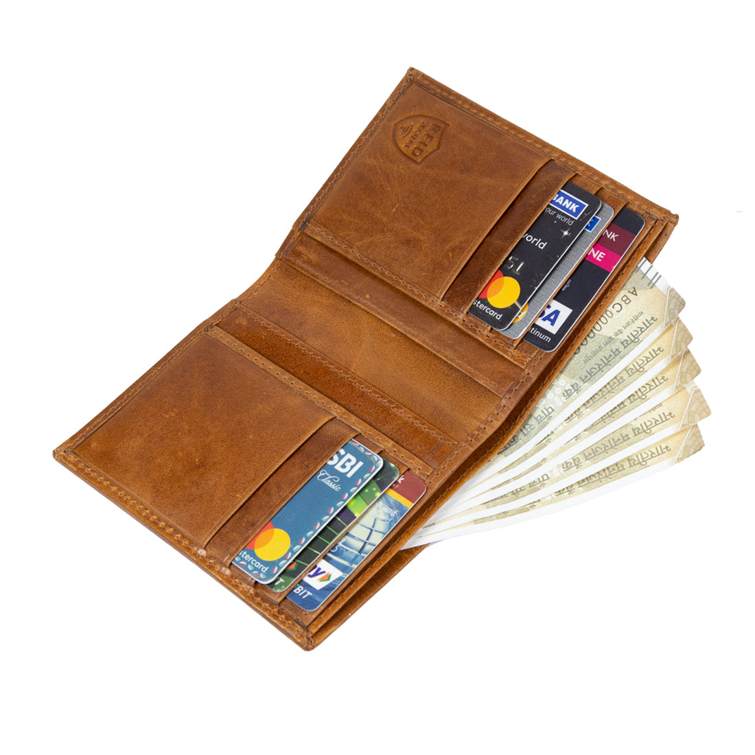 Tan Genuine Leather Bi-Fold Long Wallet For Men