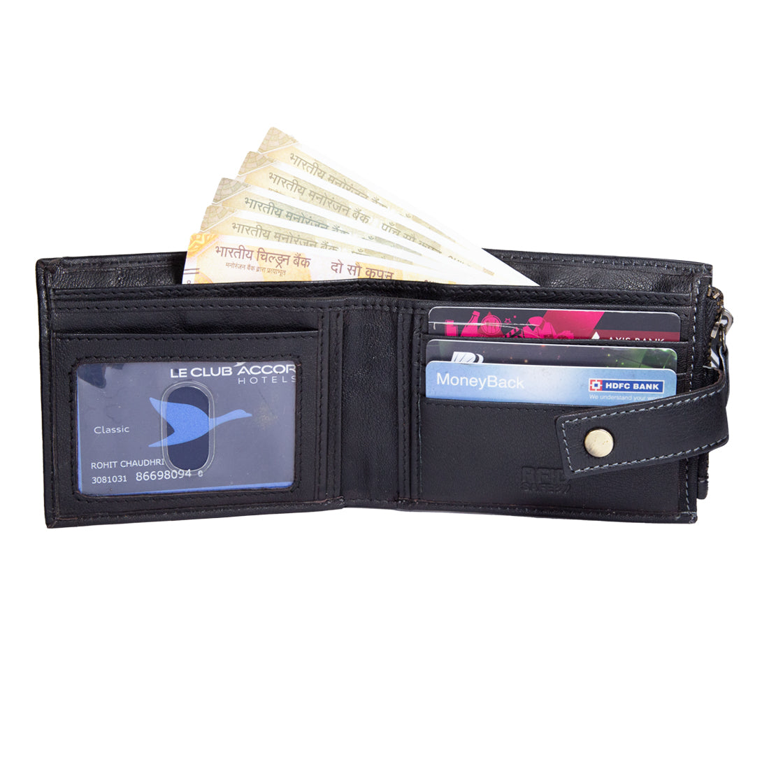 Style Shoes Black Genuine Leather Wallet with Button Closure For Men