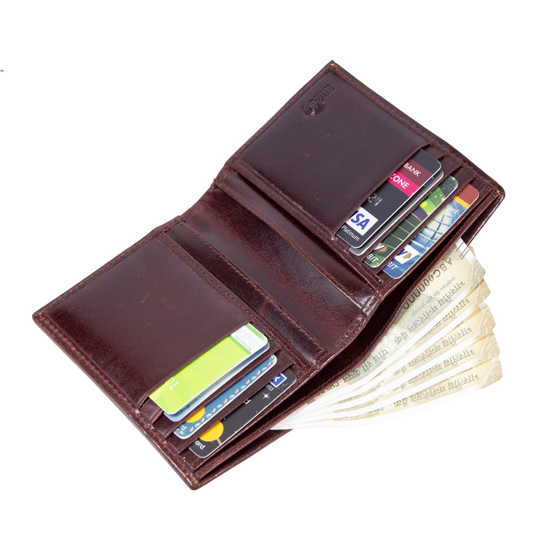 Brown Genuine Leather Bi-Fold Long Wallet For Men