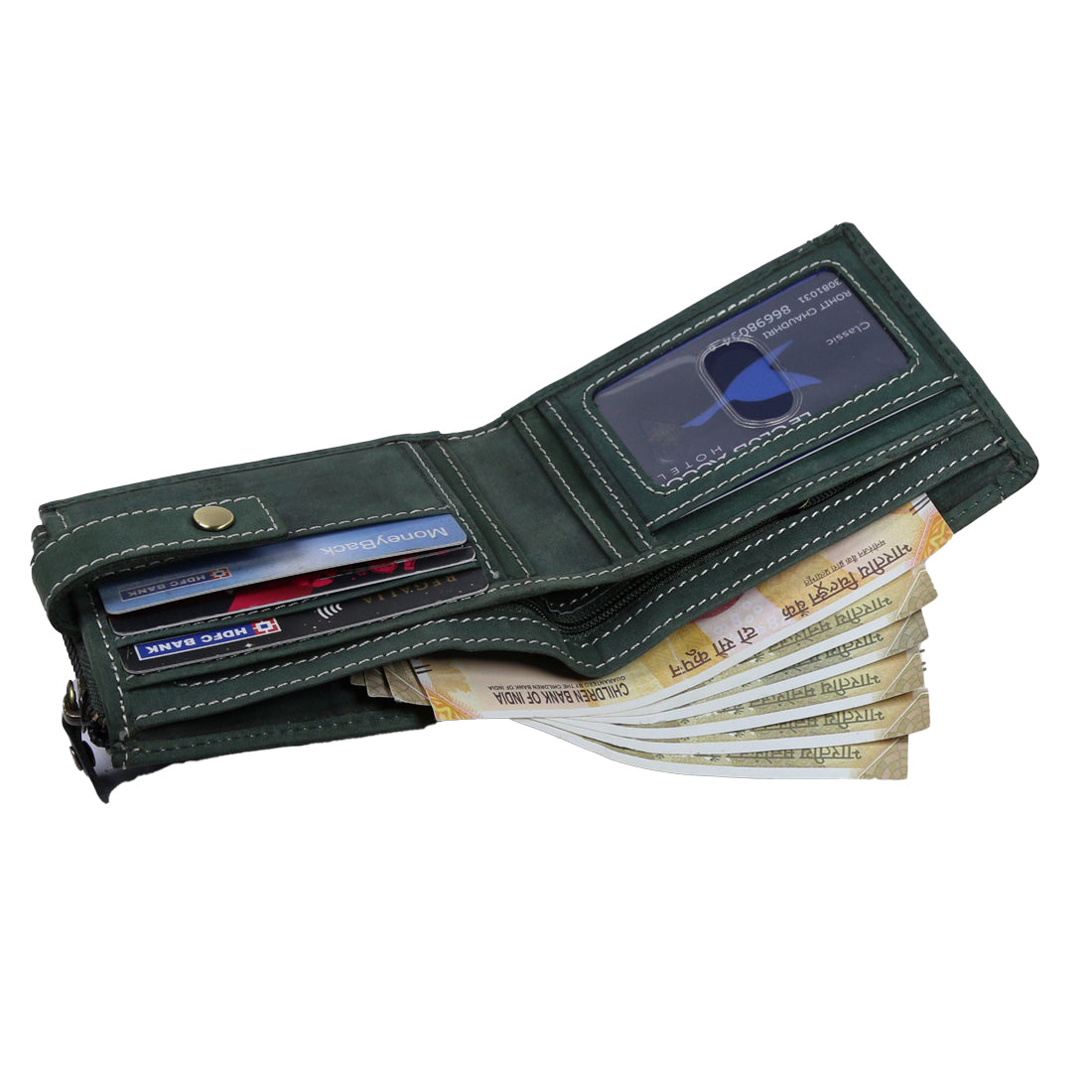 Style Shoes Green Genuine Leather Wallet with Button Closure For Men