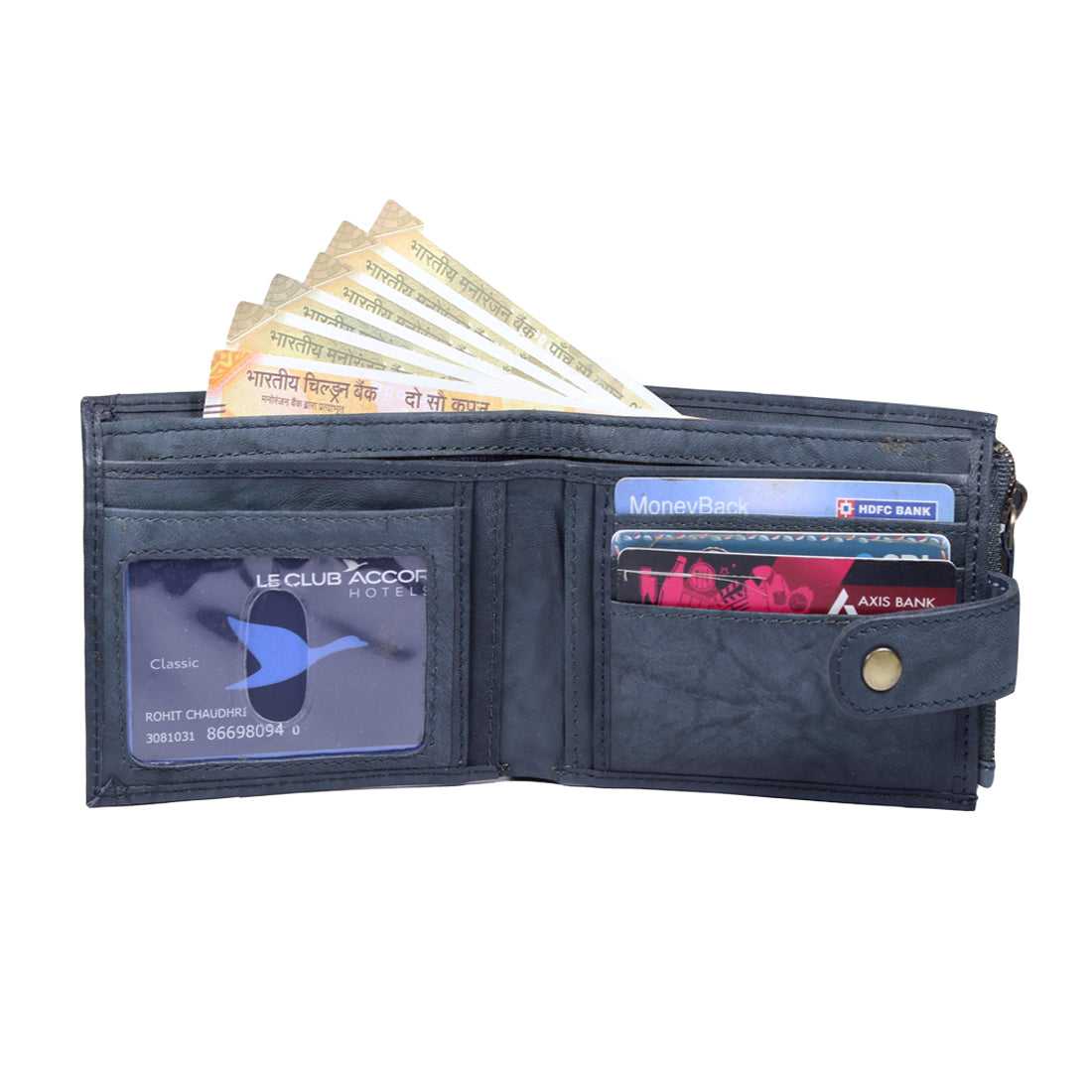 Style Shoes Blue Genuine Leather Wallet with Button Closure For Men