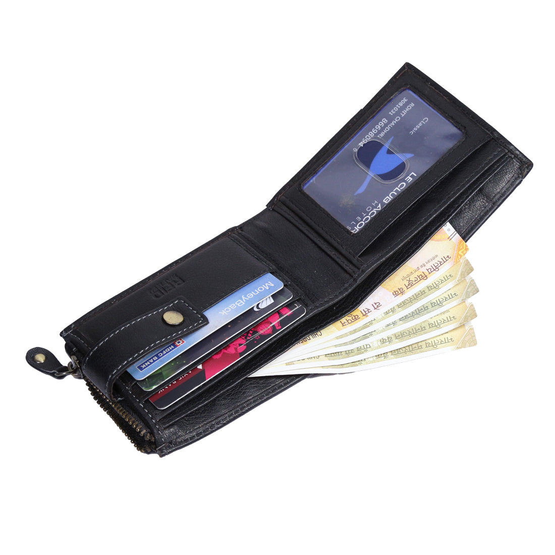 Style Shoes Black Genuine Leather Wallet with Button Closure For Men