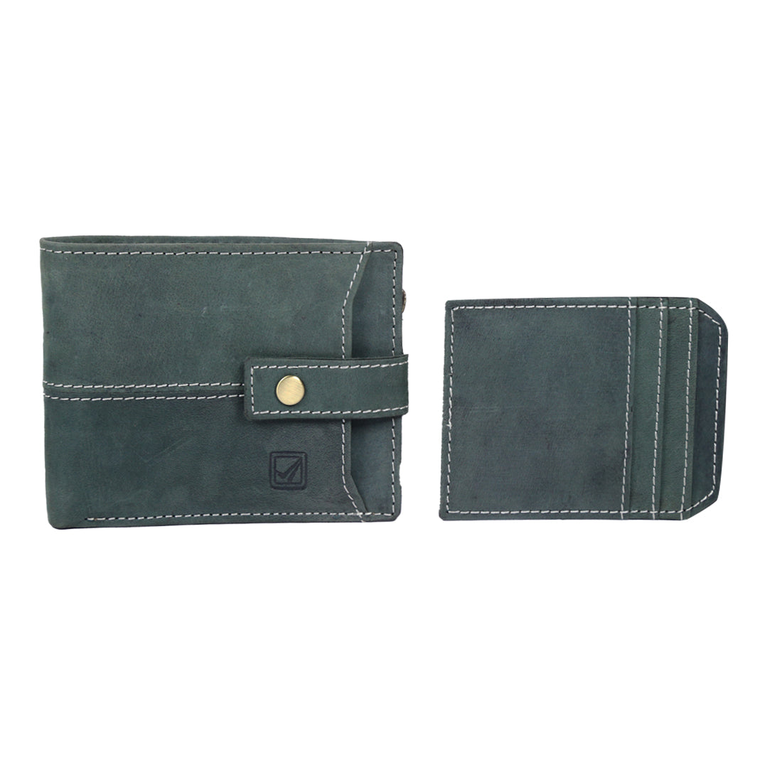 Style Shoes Green Genuine Leather Wallet with Button Closure For Men