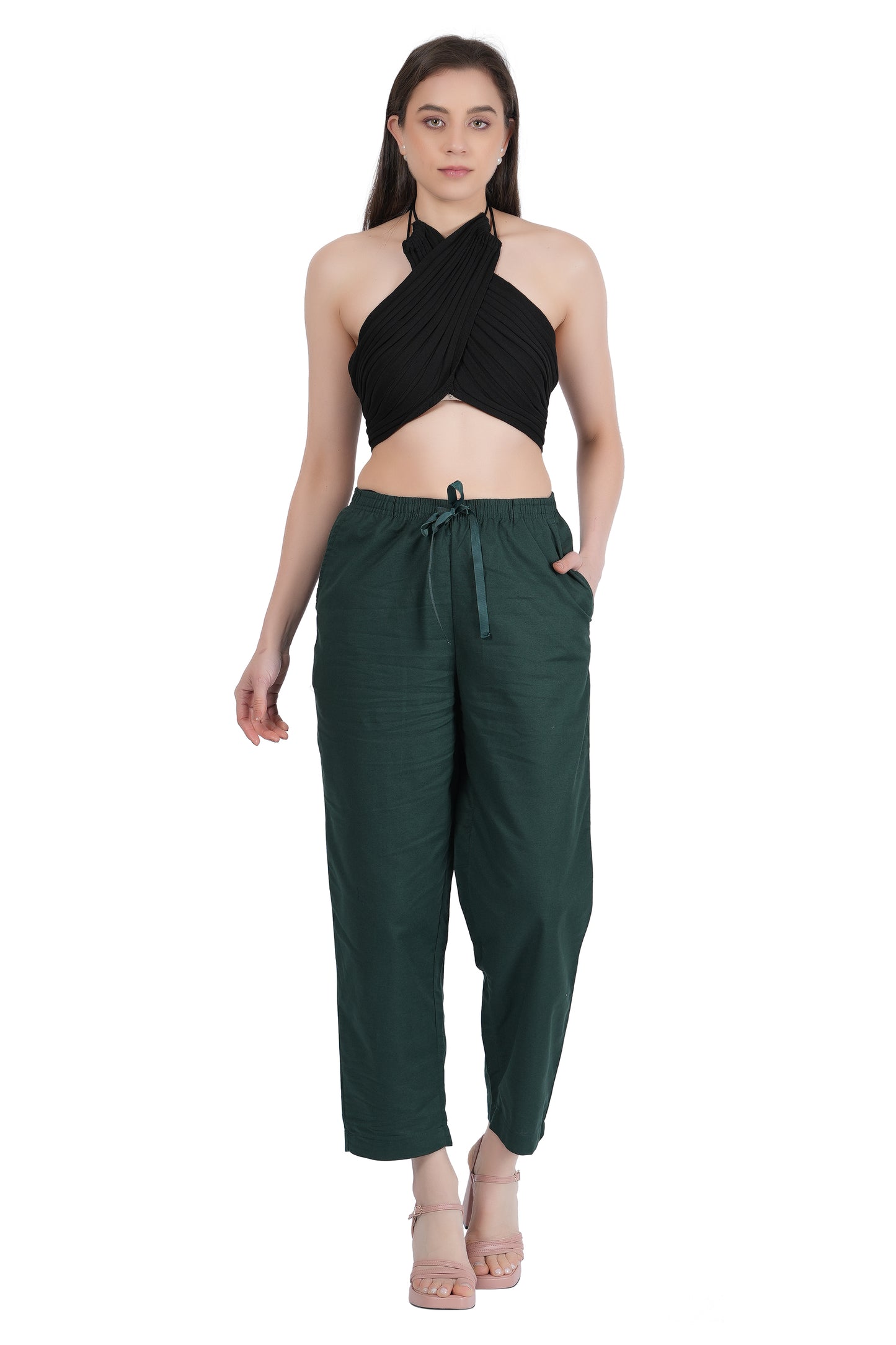 STYLE SHOES Green Regular Fit Linen Pyjama/Lounge Pant for Women & Girls
