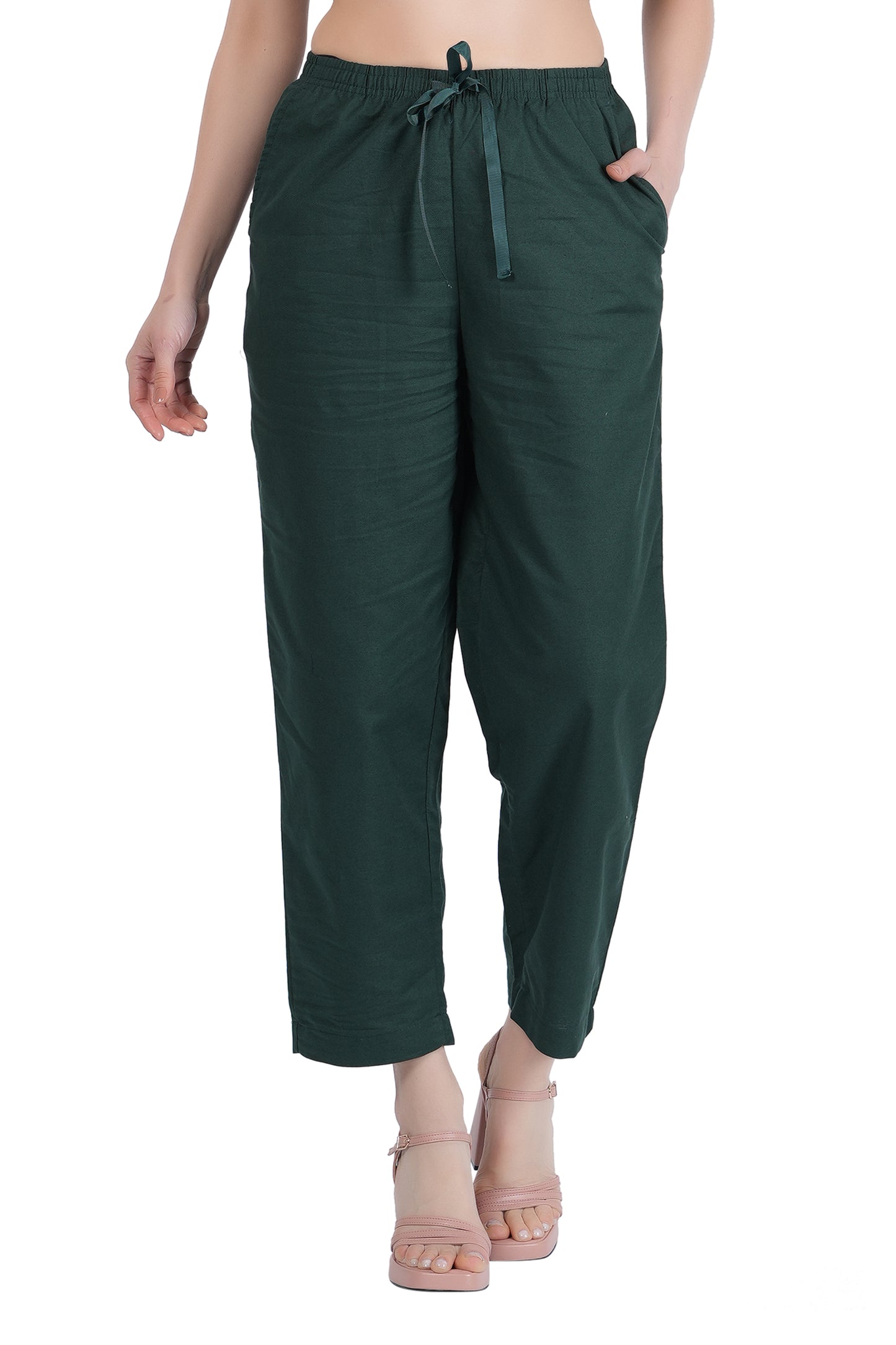 STYLE SHOES Green Regular Fit Linen Pyjama/Lounge Pant for Women & Girls