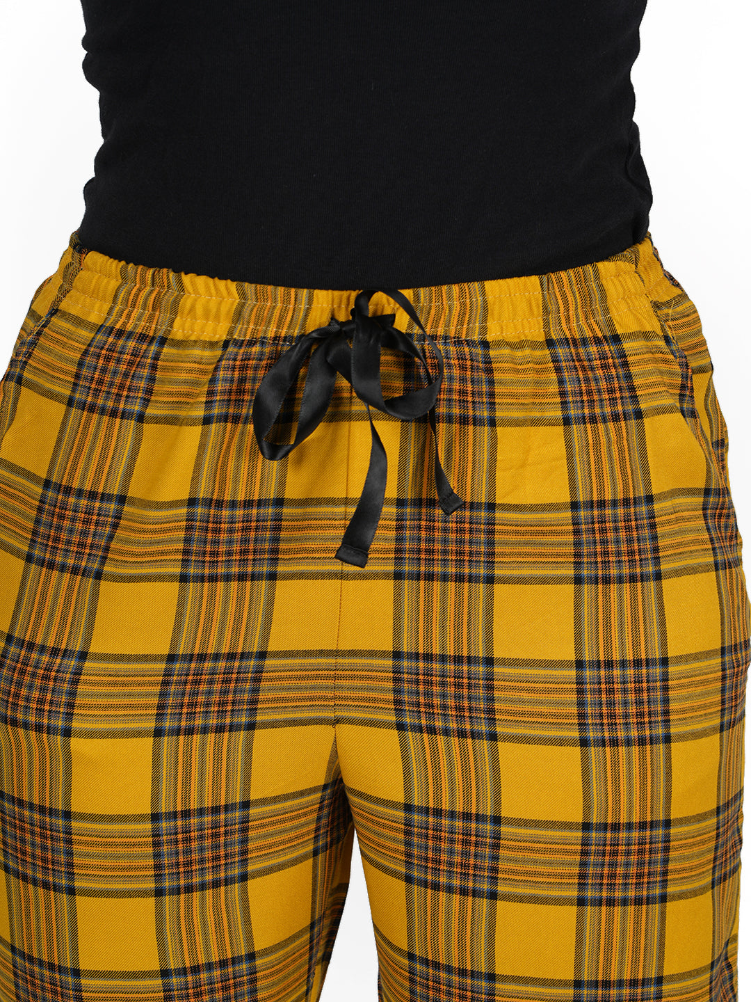 STYLE SHOES Yellow Checked Cotton Mid Rise Pyjama/Lounge Pant for Women and Girls