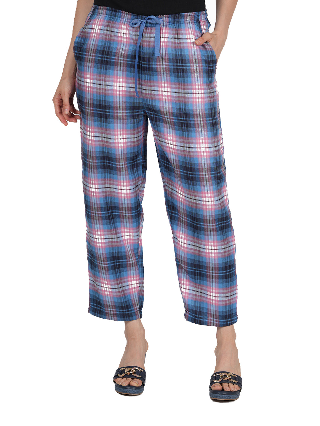 STYLE SHOES Blue and Pink Printed Rayon Pyjama/Lounge Pant for Women and Girls