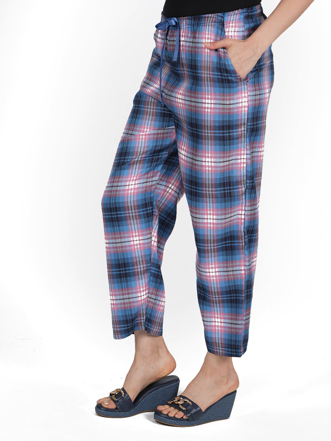 STYLE SHOES Blue and Pink Printed Rayon Pyjama/Lounge Pant for Women and Girls