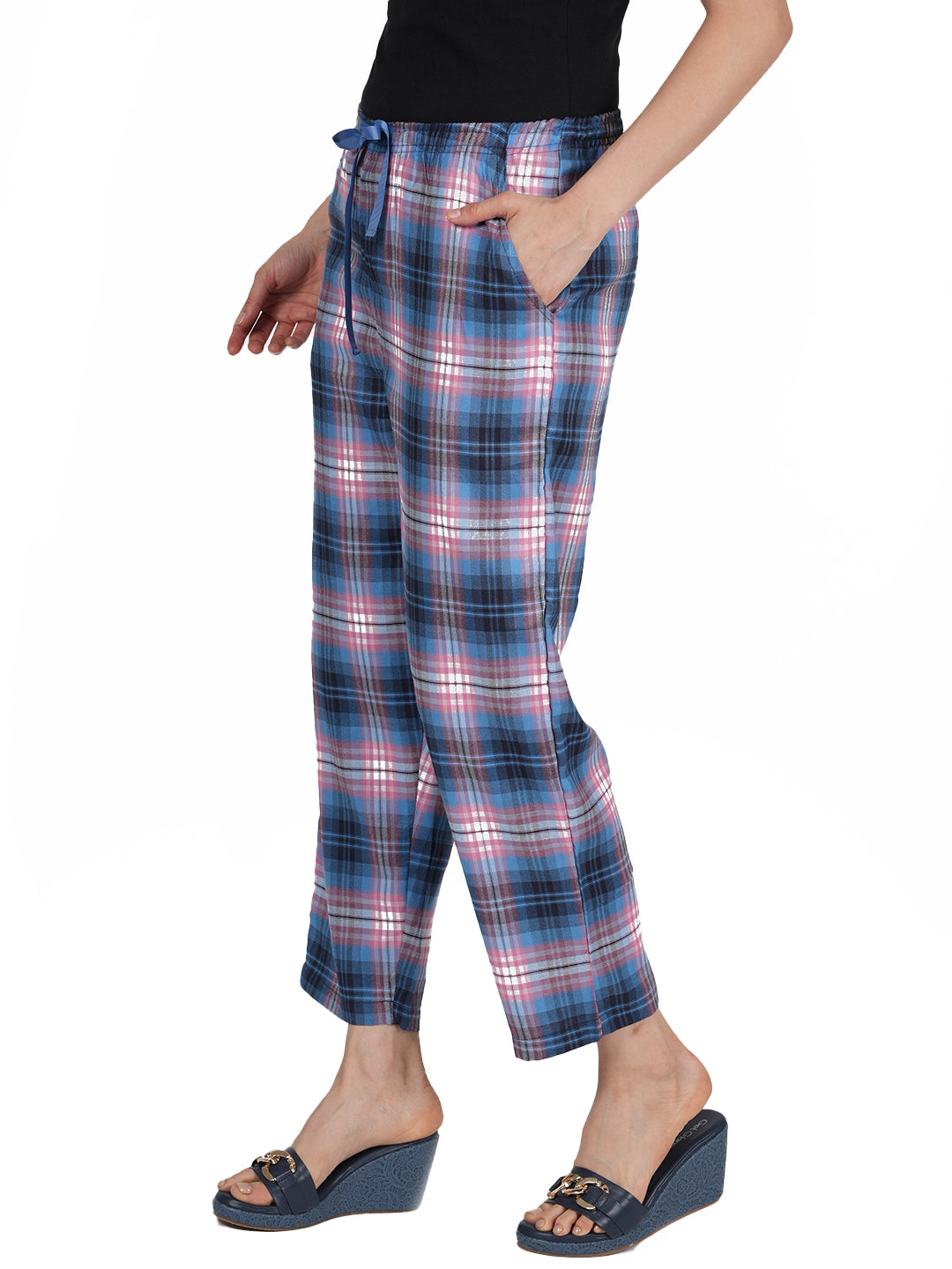STYLE SHOES Blue and Pink Printed Rayon Pyjama/Lounge Pant for Women and Girls
