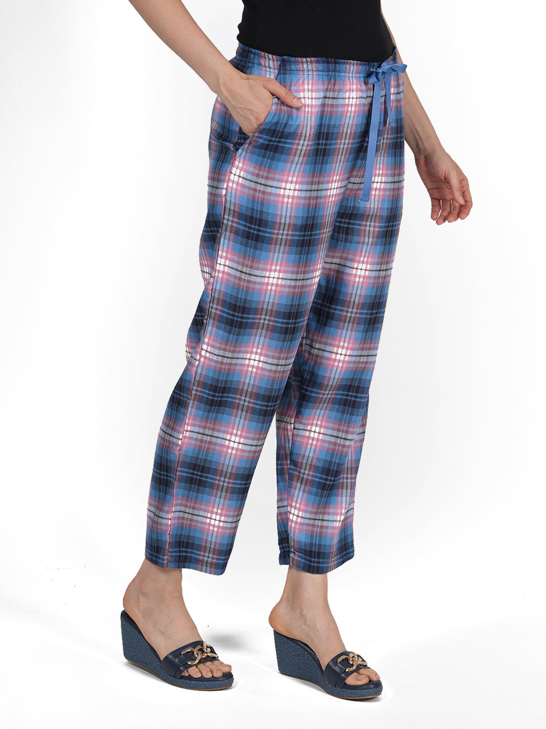STYLE SHOES Blue and Pink Printed Rayon Pyjama/Lounge Pant for Women and Girls