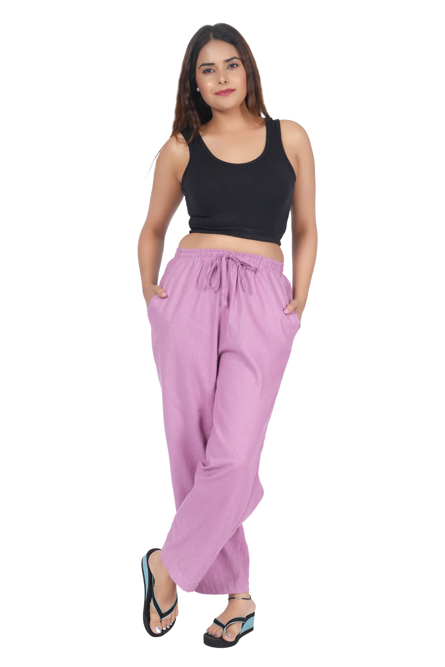 STYLE SHOES Purple Regular Fit Linen Pyjama/Lounge Pant for Women & Girls