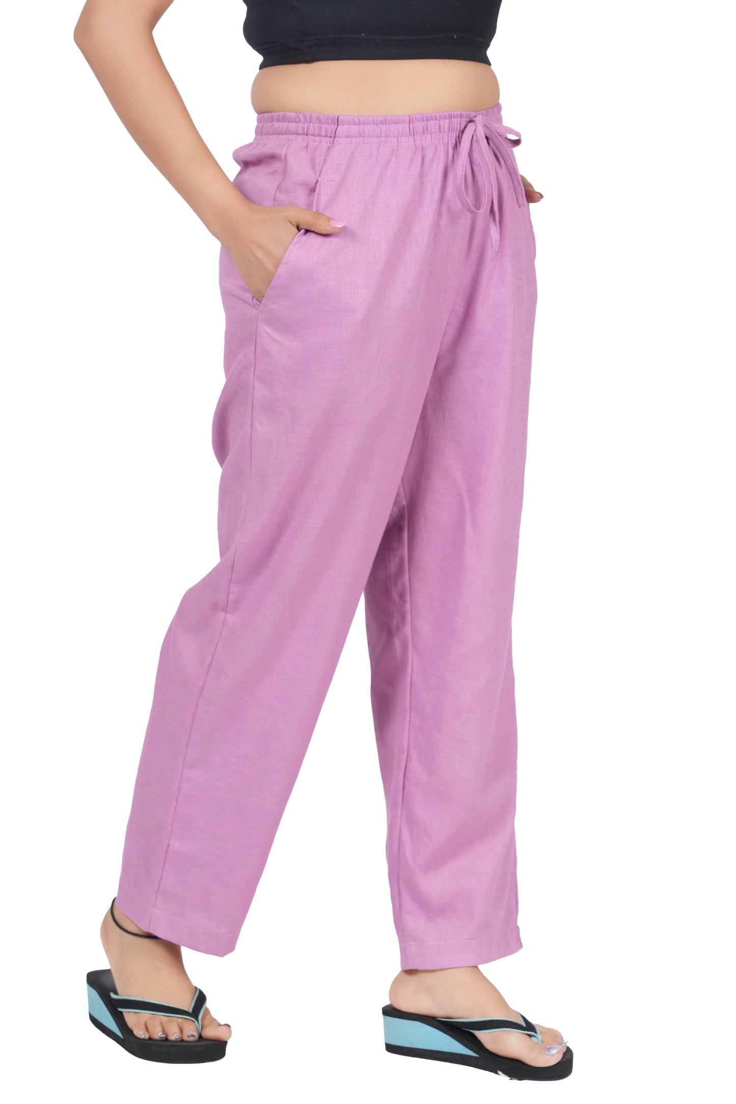 STYLE SHOES Purple Regular Fit Linen Pyjama/Lounge Pant for Women & Girls