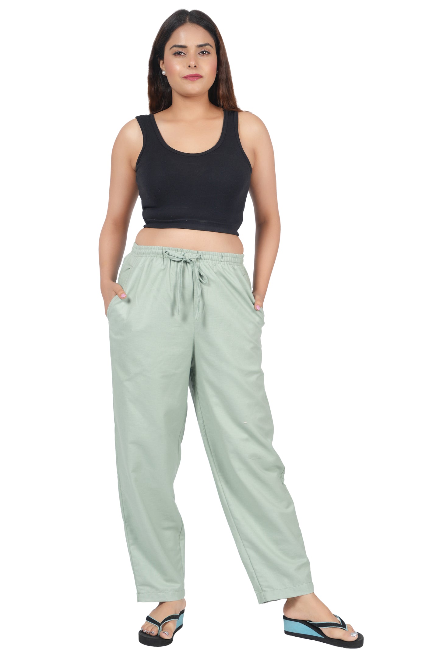 STYLE SHOES Mint Green Regular Fit Linen Pyjama/Lounge Pant for Women & Girls