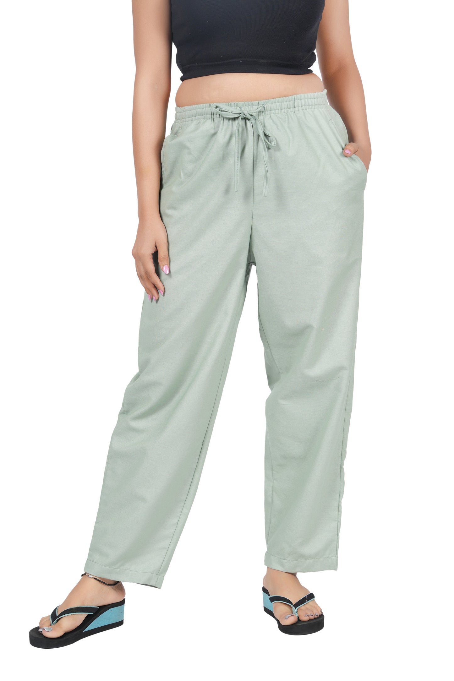 STYLE SHOES Mint Green Regular Fit Linen Pyjama/Lounge Pant for Women & Girls