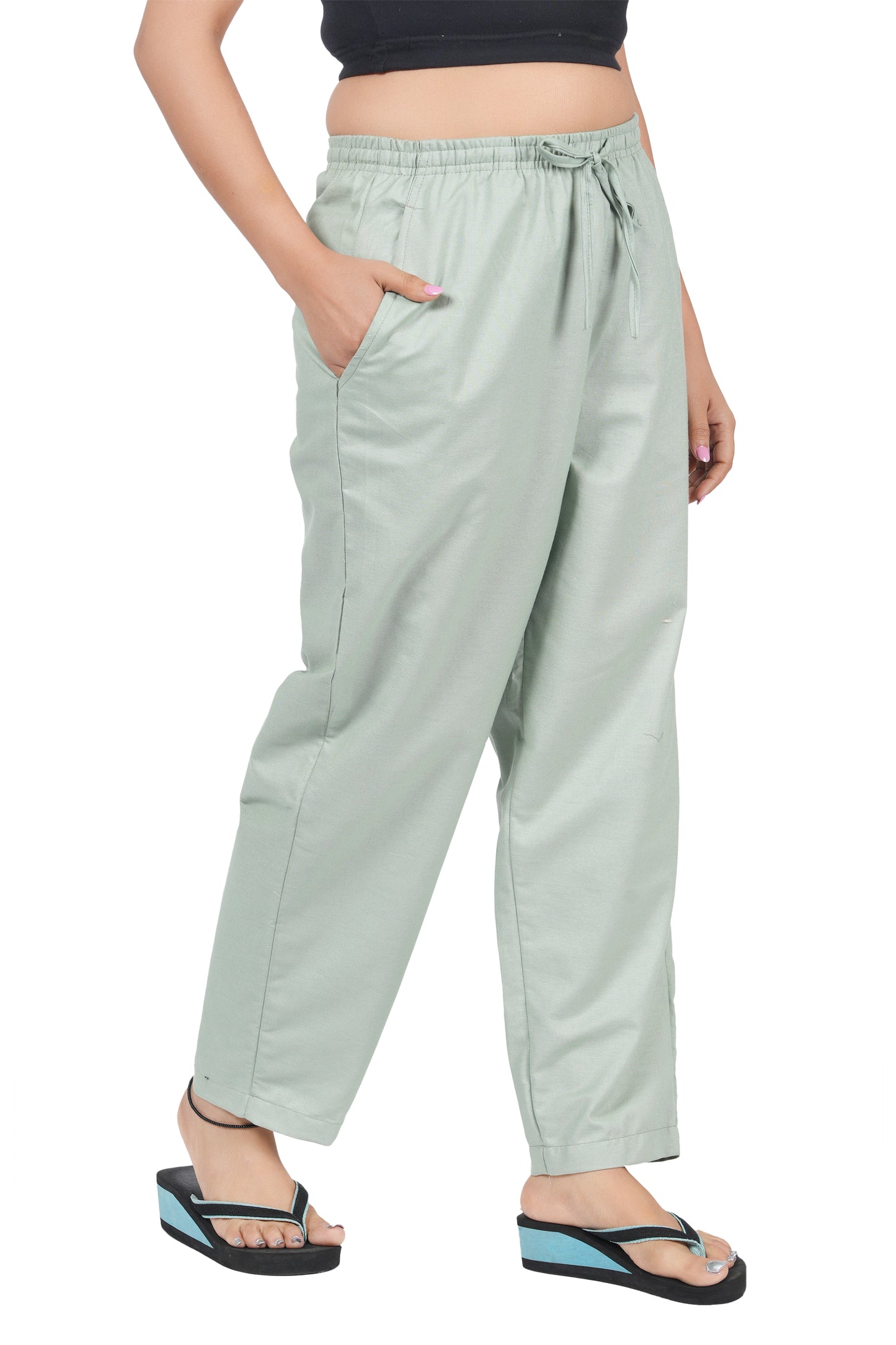 STYLE SHOES Mint Green Regular Fit Linen Pyjama/Lounge Pant for Women & Girls