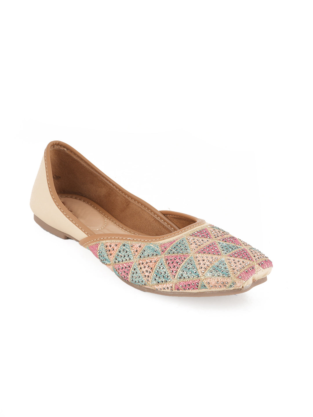 Designer Ethnic Embellished Square Toe Mojaris/Jutti For Women