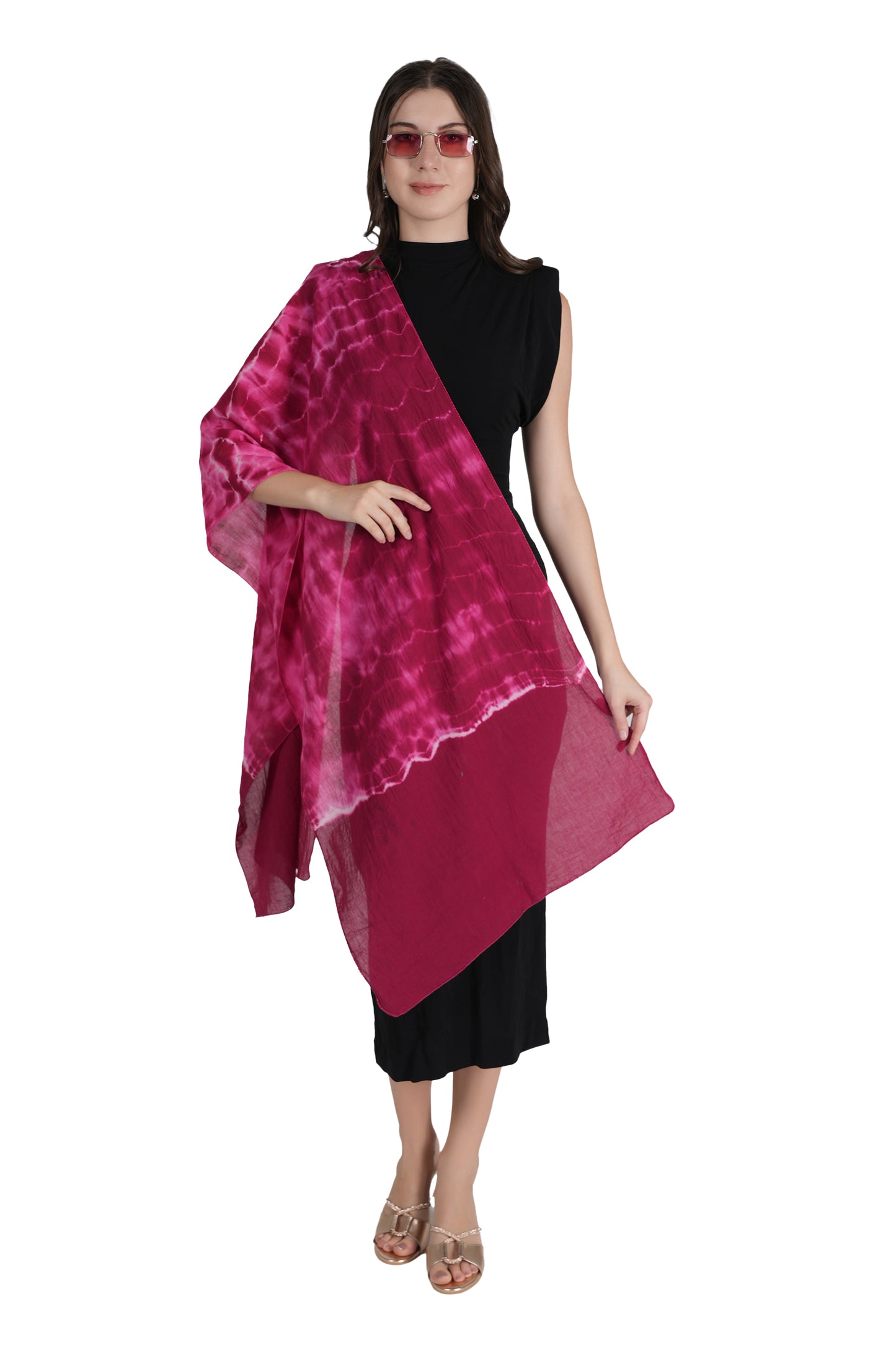 Style Shoes Pink Tie and Dye Stripe Printed Cotton Stole for Women & Girls