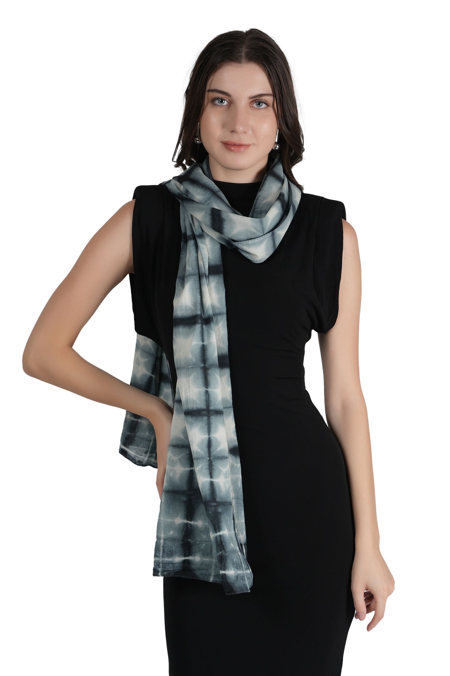 Style Shoes White & Grey Tie and Dye Printed Cotton Stole for Women & Girls