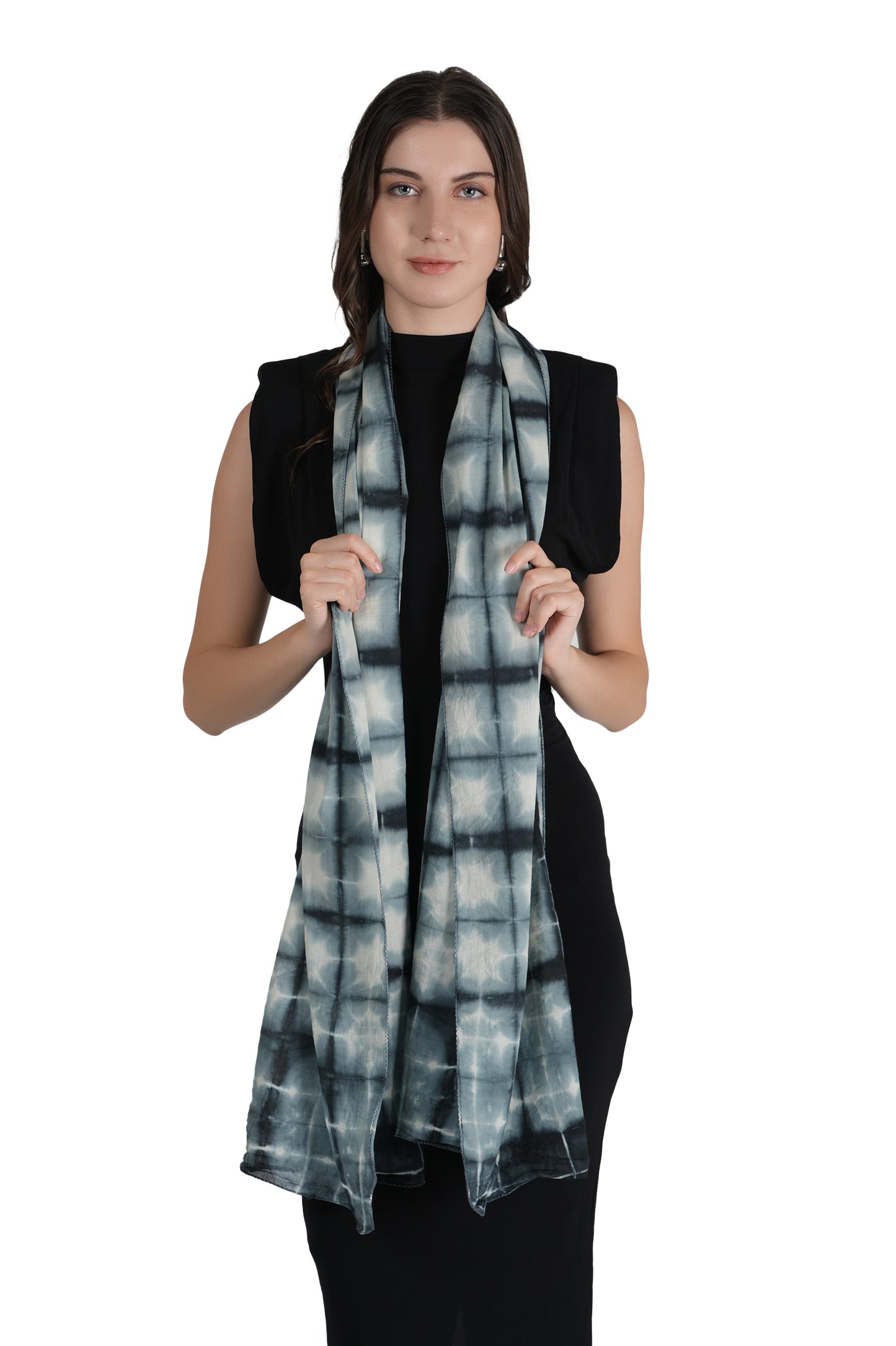 Style Shoes White & Grey Tie and Dye Printed Cotton Stole for Women & Girls