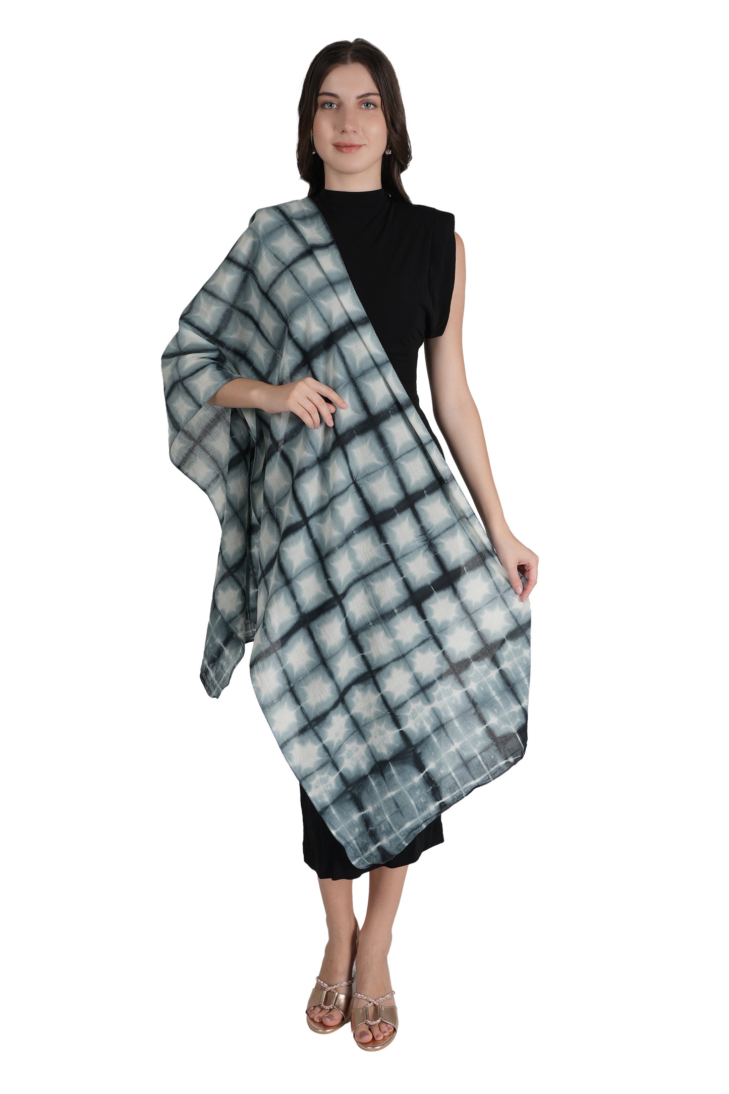 Style Shoes White & Grey Tie and Dye Printed Cotton Stole for Women & Girls