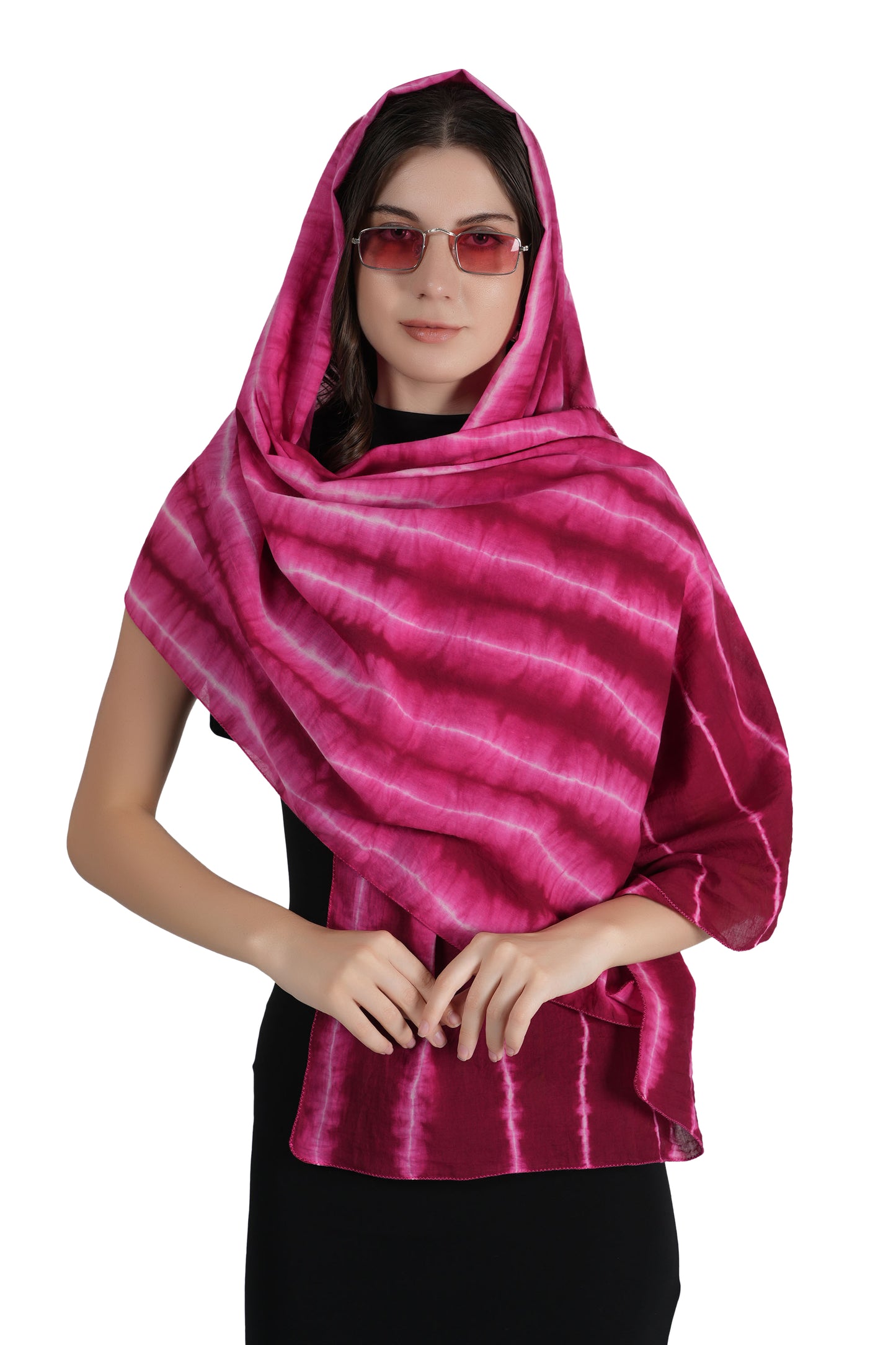 Style Shoes Pink Tie and Dye Striped Cotton Stole for Women & Girls