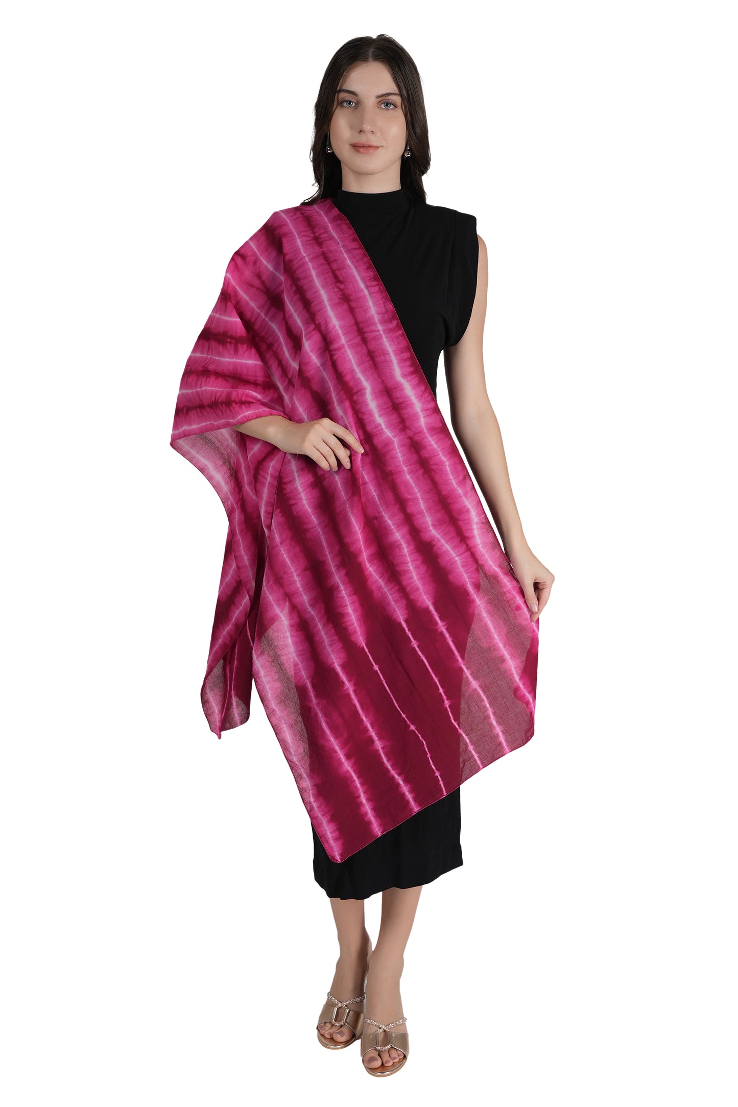 Style Shoes Pink Tie and Dye Striped Cotton Stole for Women & Girls
