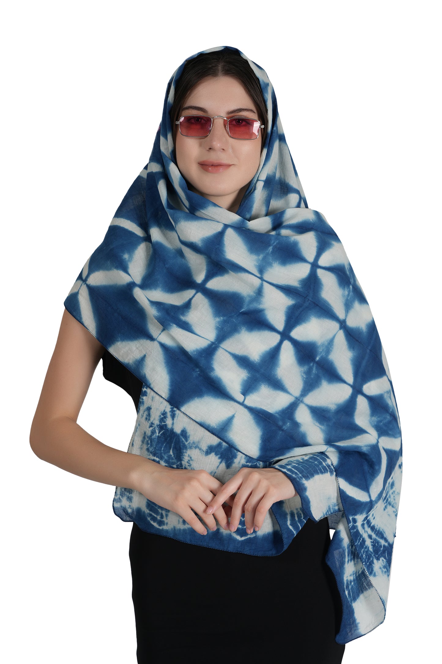 Style Shoes White & Blue Tie and Dye Printed Cotton Stole for Women & Girls