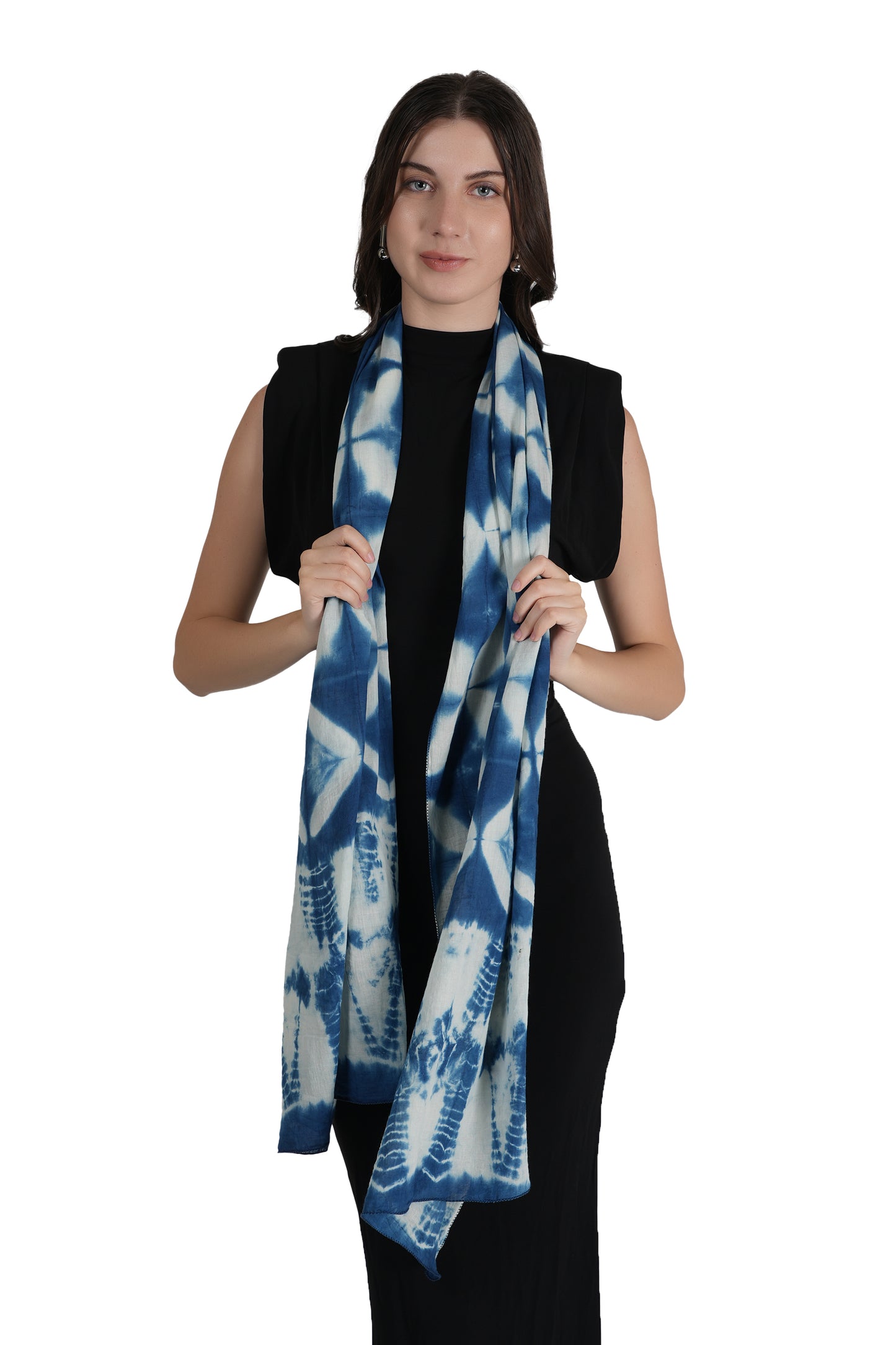 Style Shoes White & Blue Tie and Dye Printed Cotton Stole for Women & Girls