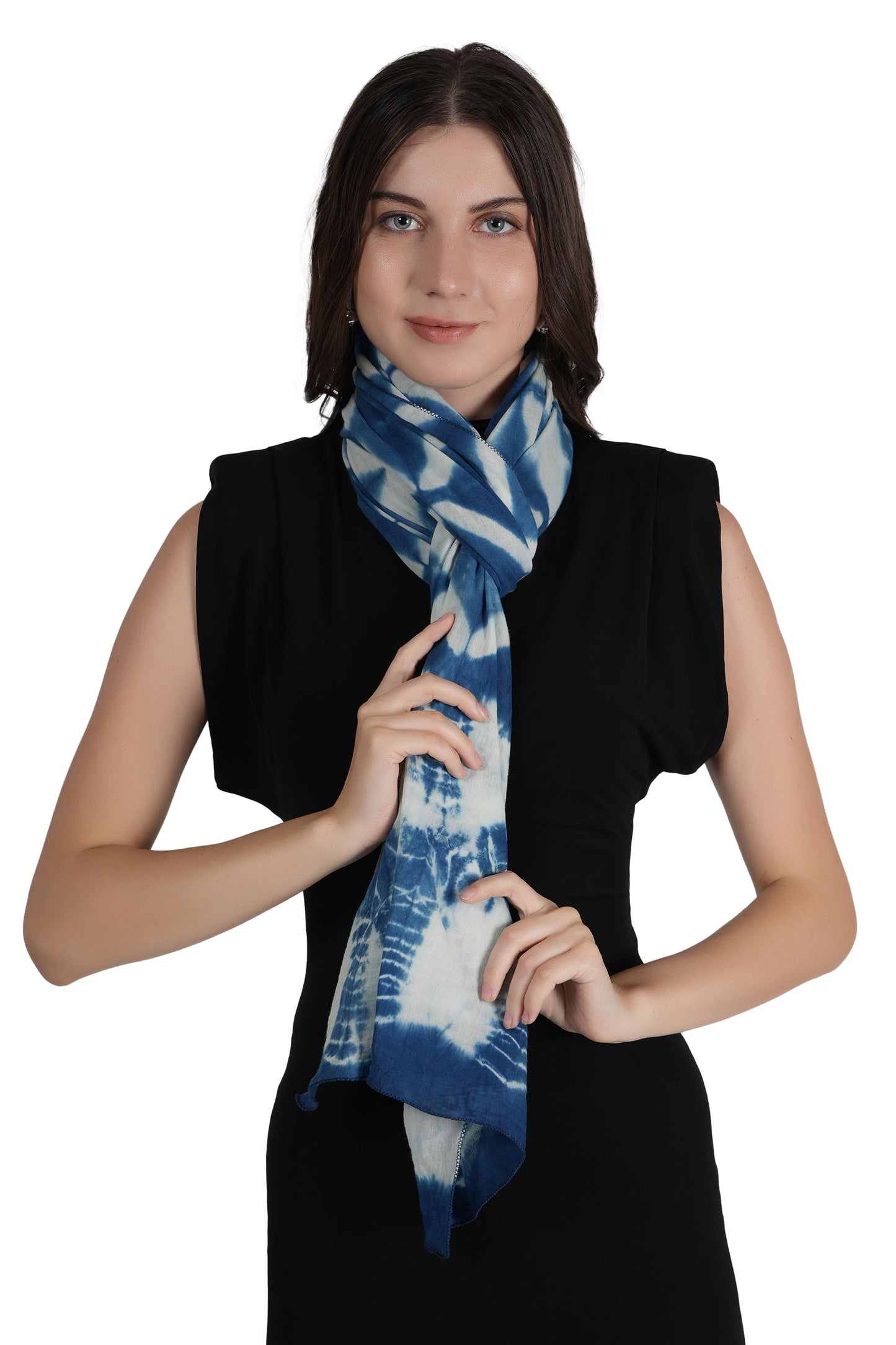 Style Shoes White & Blue Tie and Dye Printed Cotton Stole for Women & Girls