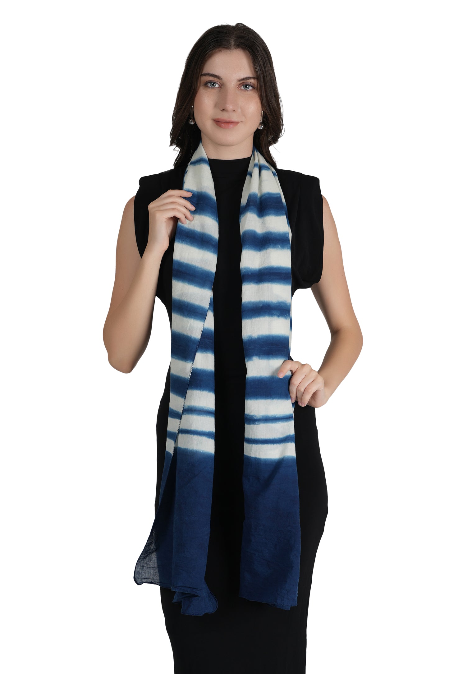 Style Shoes White & Blue Tie and Dye Printed Cotton Stole for Women & Girls