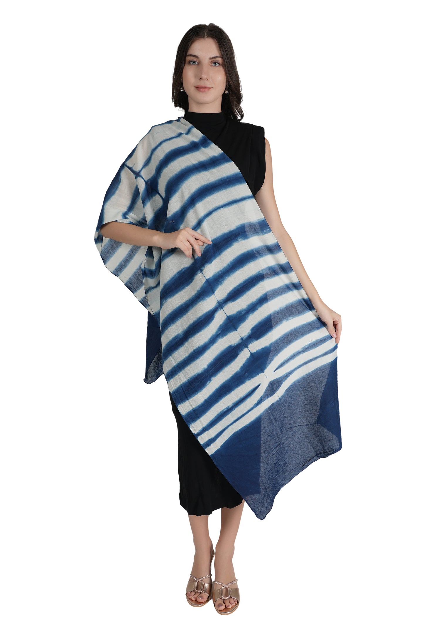 Style Shoes White & Blue Tie and Dye Printed Cotton Stole for Women & Girls