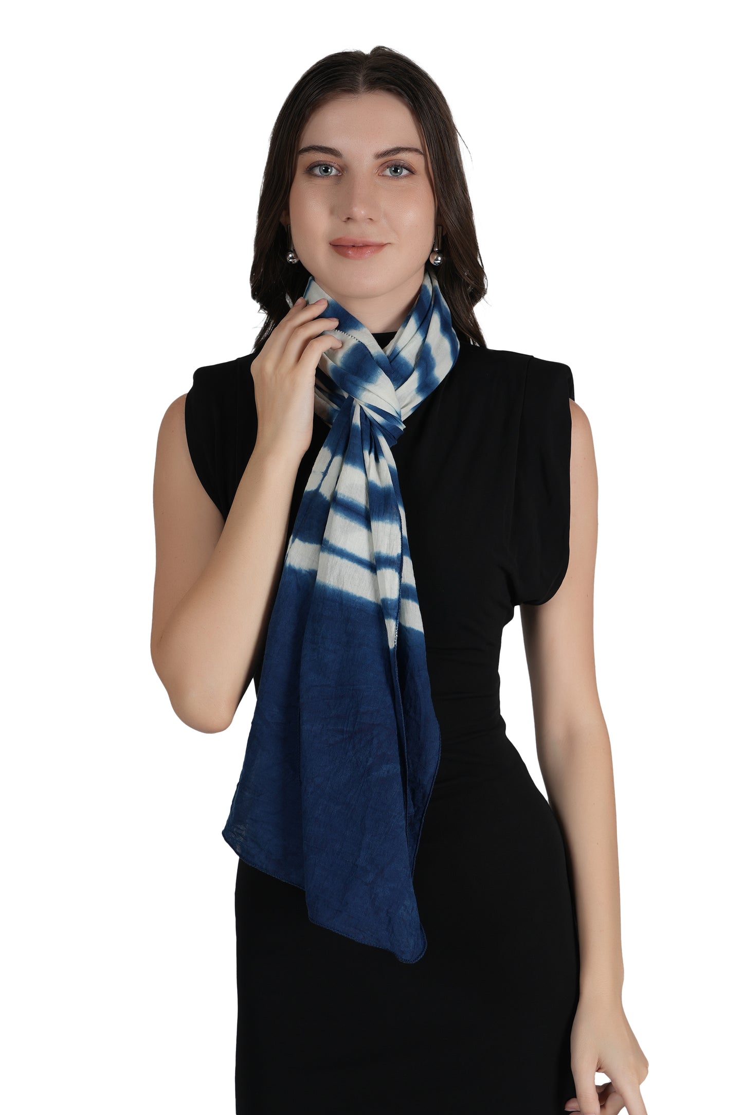 Style Shoes White & Blue Tie and Dye Printed Cotton Stole for Women & Girls