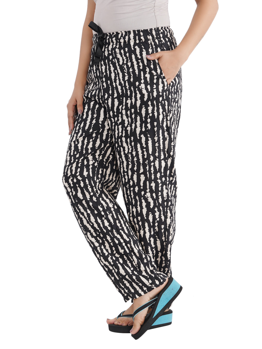 STYLE SHOES Black and White Regular Fit Striped Rayon Pyjama/Lounge Pant for Women & Girls