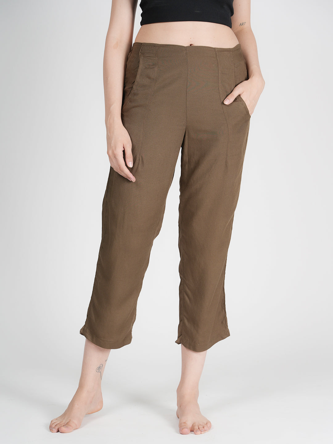 STYLE SHOES Olive Green Regular Fit Linen Pyjama/Lounge Pant for Women & Girls