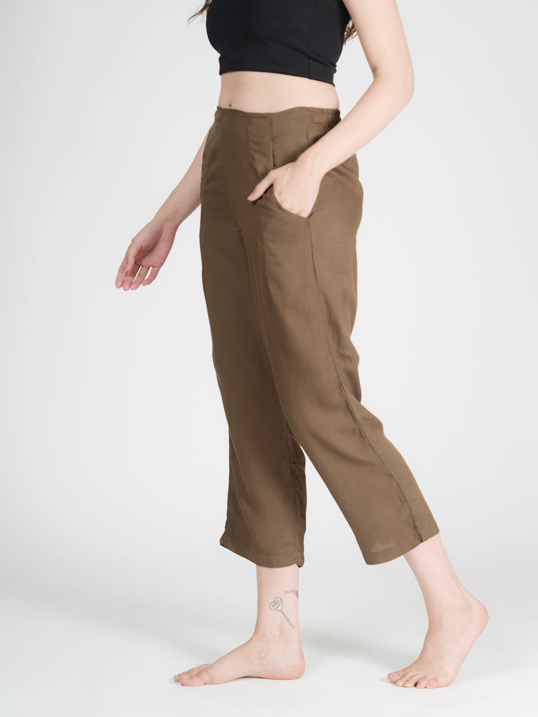 STYLE SHOES Olive Green Regular Fit Linen Pyjama/Lounge Pant for Women & Girls
