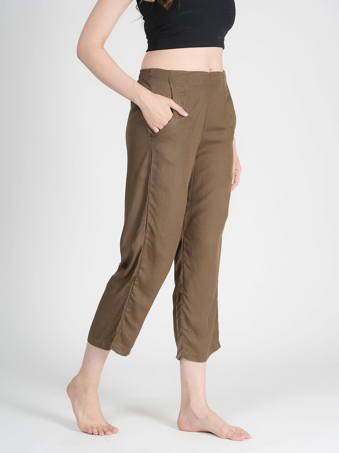 STYLE SHOES Olive Green Regular Fit Linen Pyjama/Lounge Pant for Women & Girls