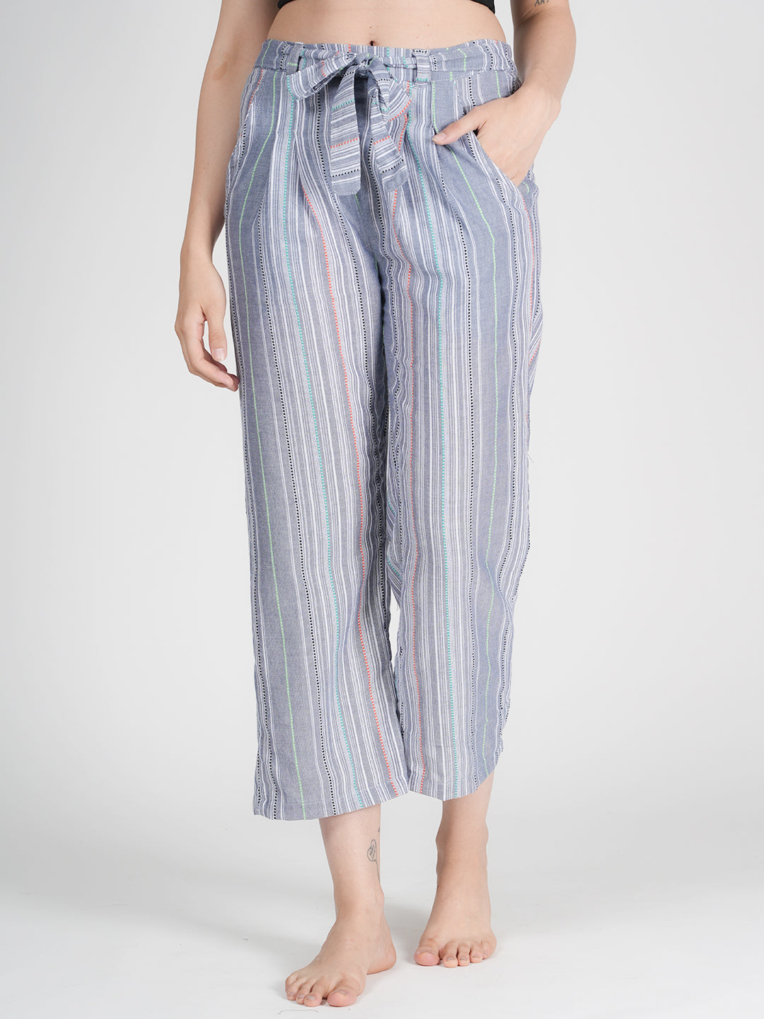 STYLE SHOES Grey Regular Fit Striped Cotton Pyjama/Lounge Pant for Women & Girls