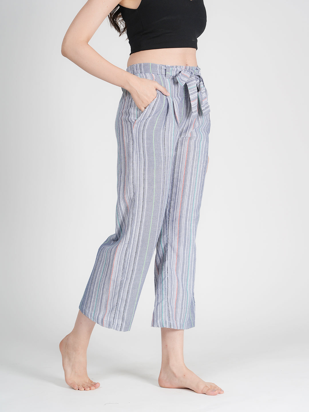 STYLE SHOES Grey Regular Fit Striped Cotton Pyjama/Lounge Pant for Women & Girls