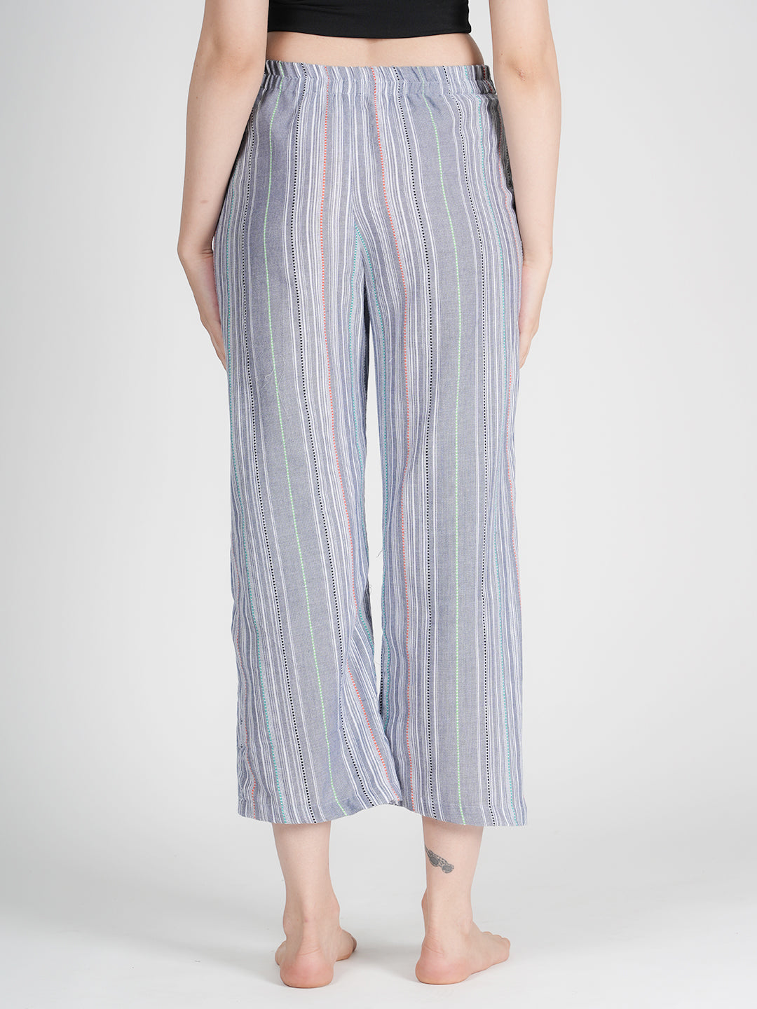 STYLE SHOES Grey Regular Fit Striped Cotton Pyjama/Lounge Pant for Women & Girls