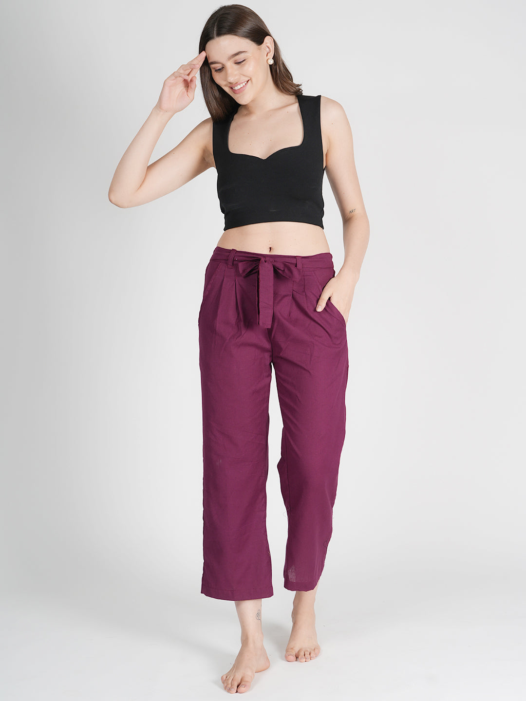 STYLE SHOES Burgundy Regular Fit Mid Rise linen Pyjama/Lounge Pant for Women & Girls