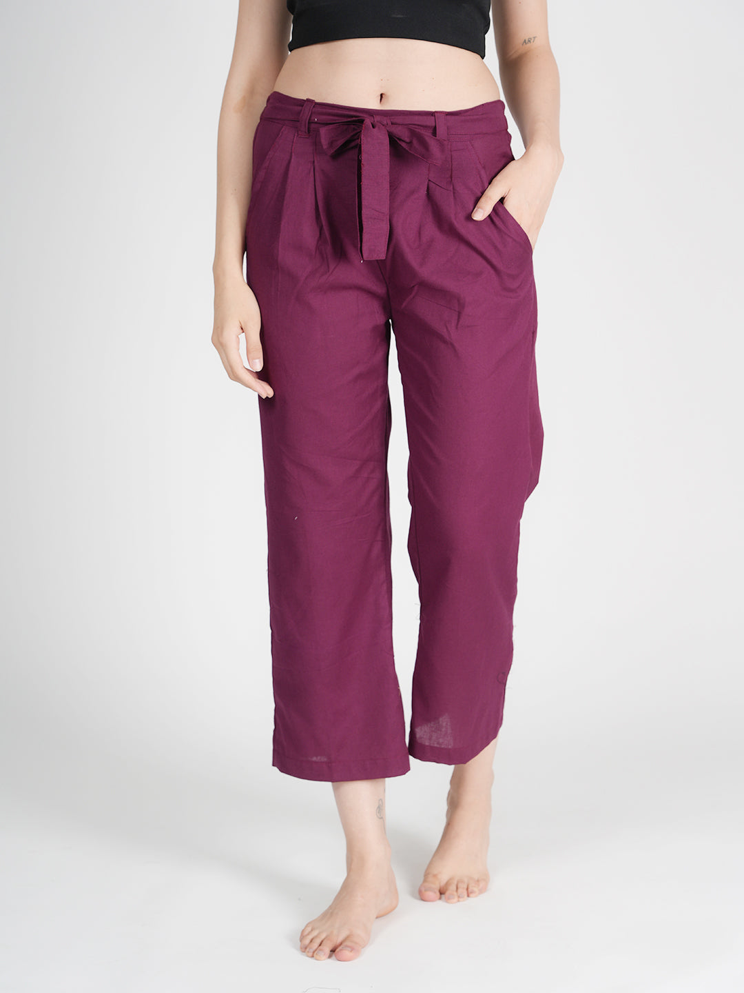 STYLE SHOES Burgundy Regular Fit Mid Rise linen Pyjama/Lounge Pant for Women & Girls