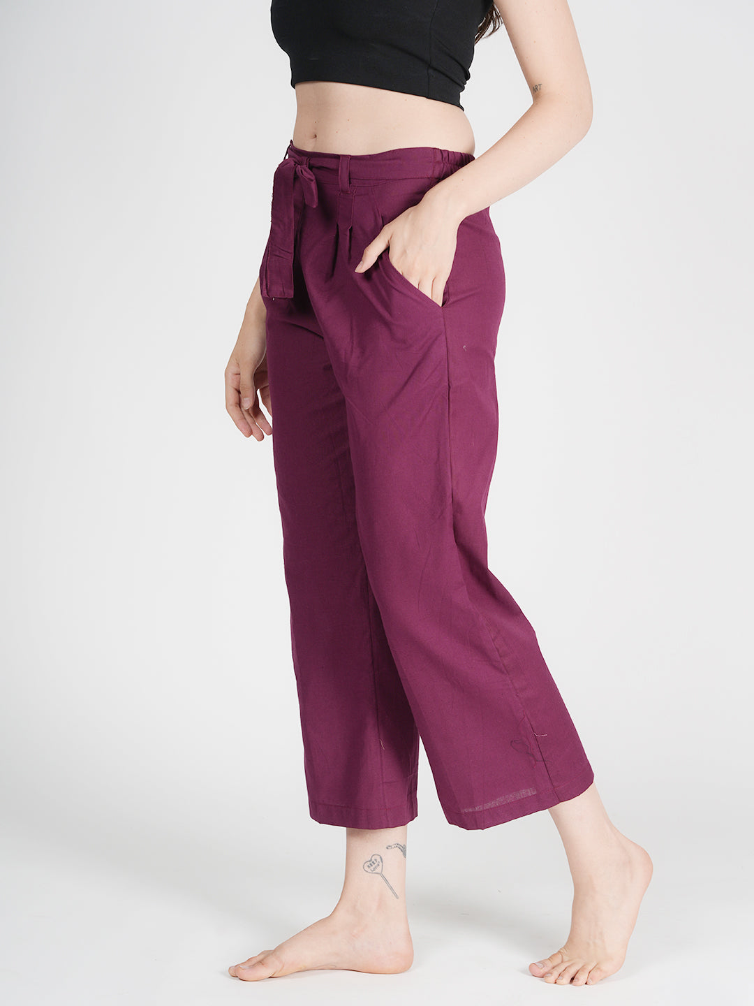 STYLE SHOES Burgundy Regular Fit Mid Rise linen Pyjama/Lounge Pant for Women & Girls