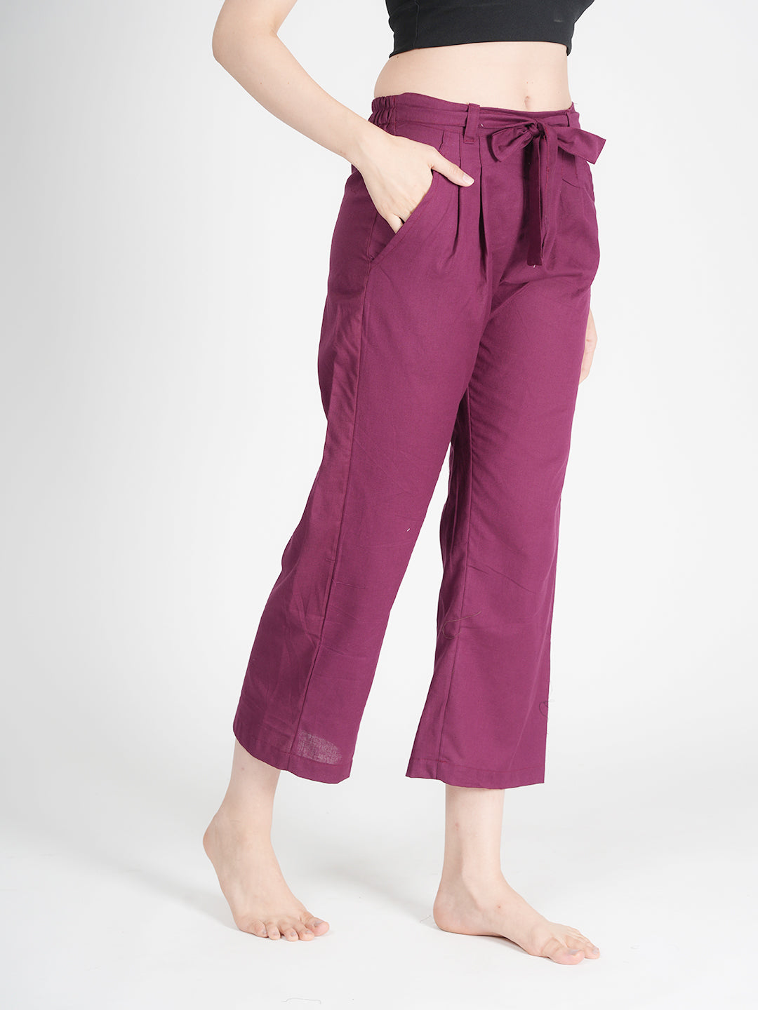 STYLE SHOES Burgundy Regular Fit Mid Rise linen Pyjama/Lounge Pant for Women & Girls