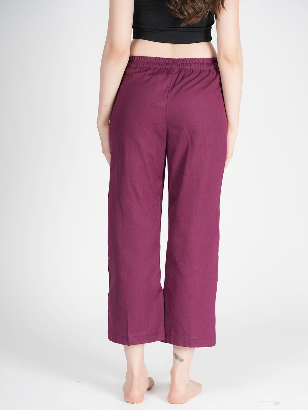 STYLE SHOES Burgundy Regular Fit Mid Rise linen Pyjama/Lounge Pant for Women & Girls